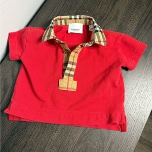 Burberry Kids Polo in Vibrant Red with Check Collar